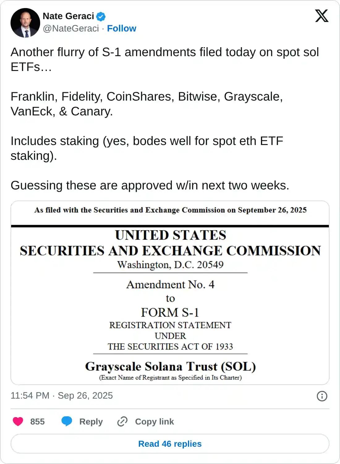 Solana 价格前景：现货 Solana ETF S-1 修正案提振市场，预计 SOL 价格将反弹至 210 美元以上